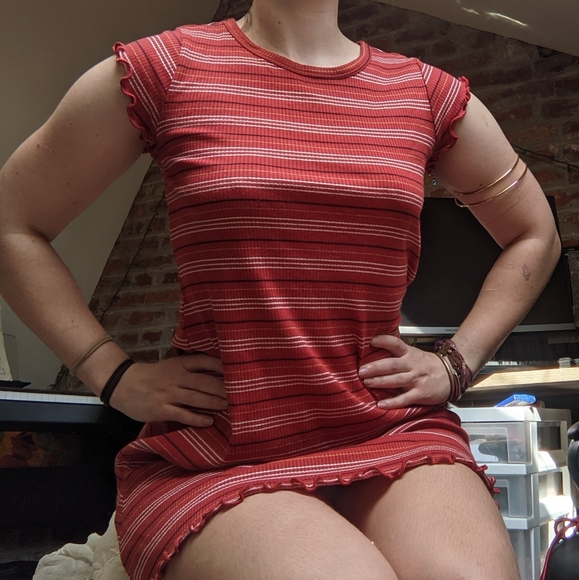 Red Striped Lettuce Short Sleeve Tee Dress - Picture 11 of 12